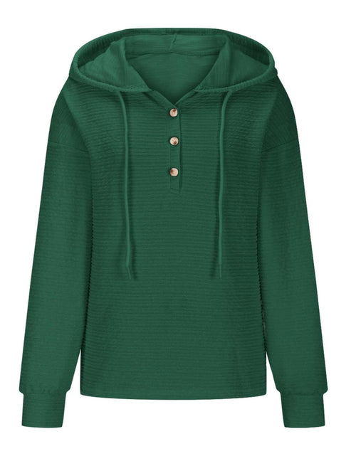 Load image into Gallery viewer, Drawstring Quarter Button Long Sleeve Hoodie
