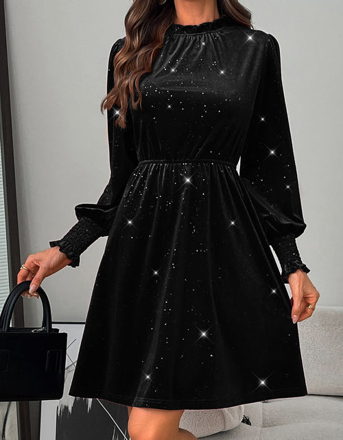 Load image into Gallery viewer, Glitter Mock Neck Long Sleeve Mini Dress

