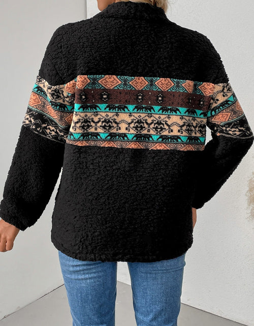 Load image into Gallery viewer, Quarter Zip Geometric Long Sleeve Sweatshirt

