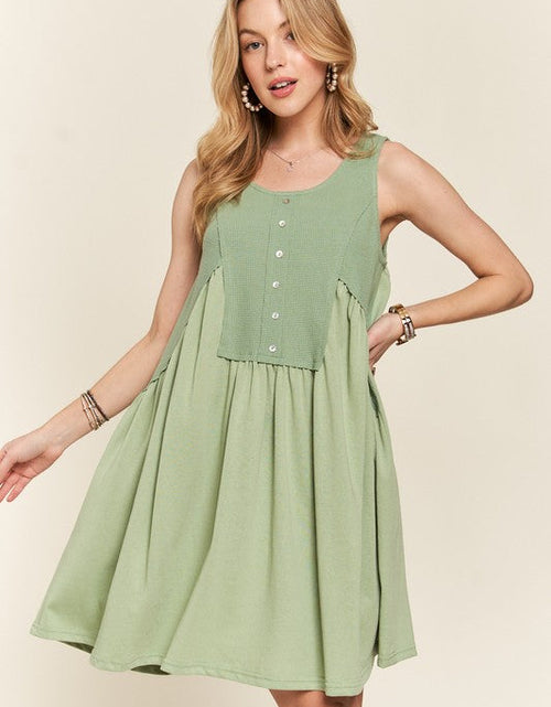 Load image into Gallery viewer, ADORA Decorative Button Sleeveless Babydoll Dress
