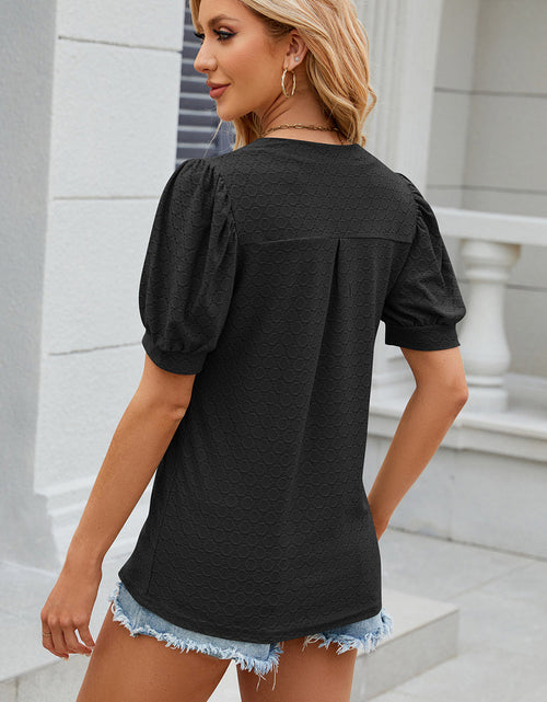 Load image into Gallery viewer, Eyelet Notched Puff Sleeve T-Shirt
