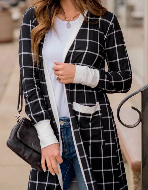 Load image into Gallery viewer, Plaid Open Front Long Sleeve Cover Up
