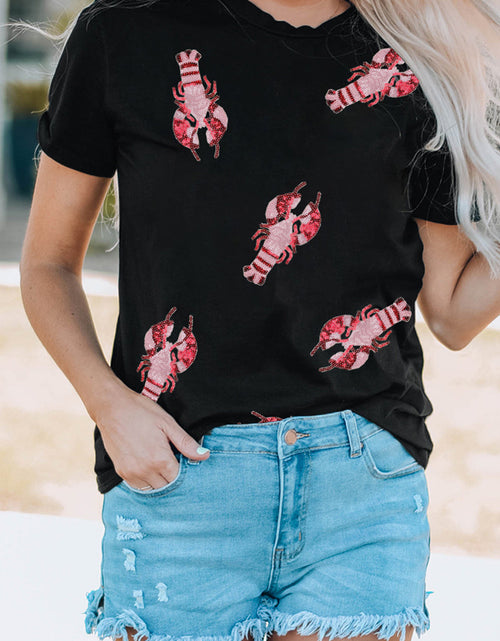 Load image into Gallery viewer, Lobster Print Round Neck Short Sleeve T-Shirt

