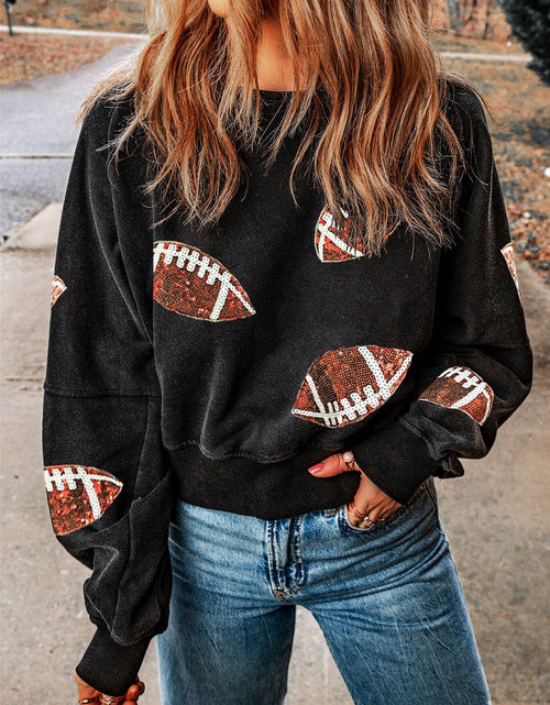Load image into Gallery viewer, Sequin Football Patch Open Back Sweatshirt
