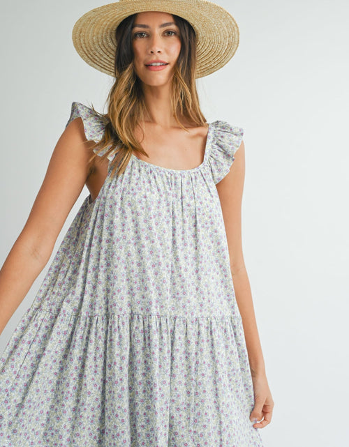 Load image into Gallery viewer, MABLE Floral Ruffle Shoulder Tiered Midi Dress
