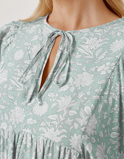Load image into Gallery viewer, Floral Tie Neck Ruched Babydoll Dress
