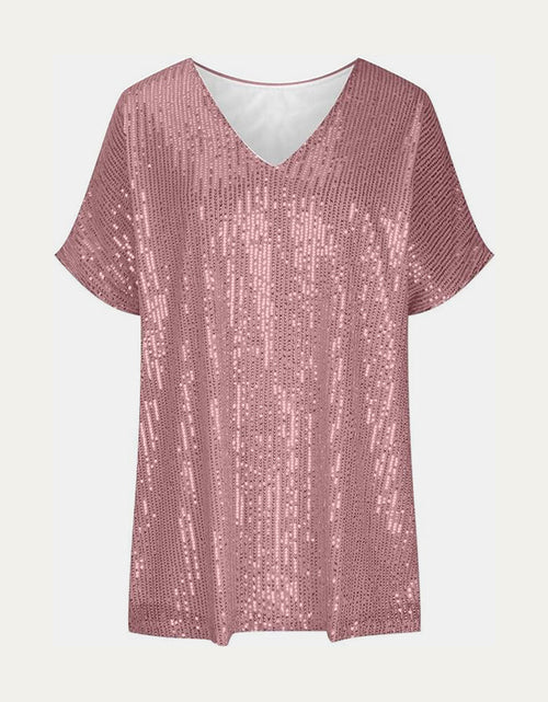 Load image into Gallery viewer, Full Size Sequin V-Neck Short Sleeve Top

