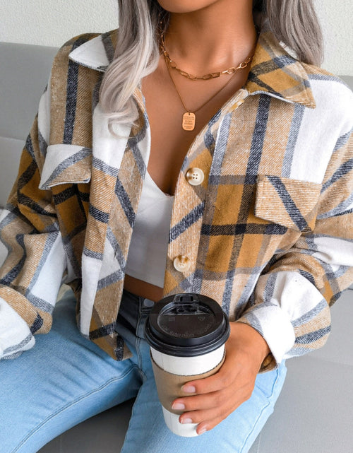 Load image into Gallery viewer, Plaid Collared Neck Long Sleeve Jacket
