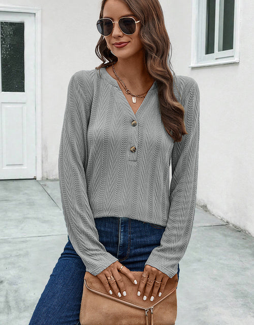 Load image into Gallery viewer, Buttoned Notched Neck Long Sleeve T-Shirt
