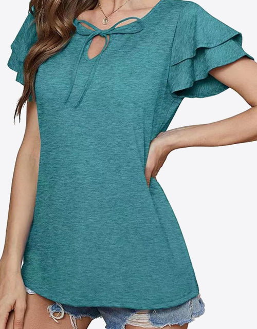 Load image into Gallery viewer, Tie-Neck Layered Flutter Sleeve Blouse
