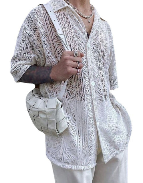 Load image into Gallery viewer, Men's Full Size Lace Half Sleeve Button Down Shirt Plus Size
