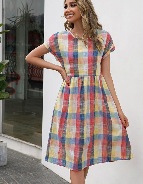 Load image into Gallery viewer, Ivy Lane Plaid Round Neck Cap Sleeve Dress
