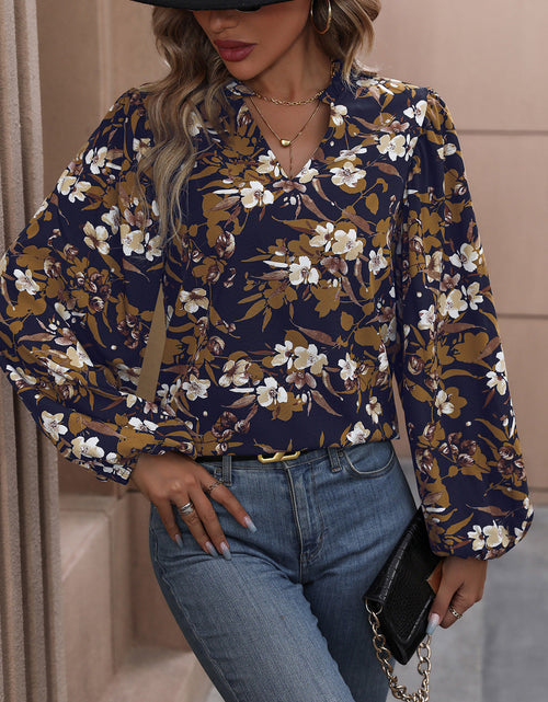 Load image into Gallery viewer, Perfee Floral Notched Balloon Sleeve Blouse
