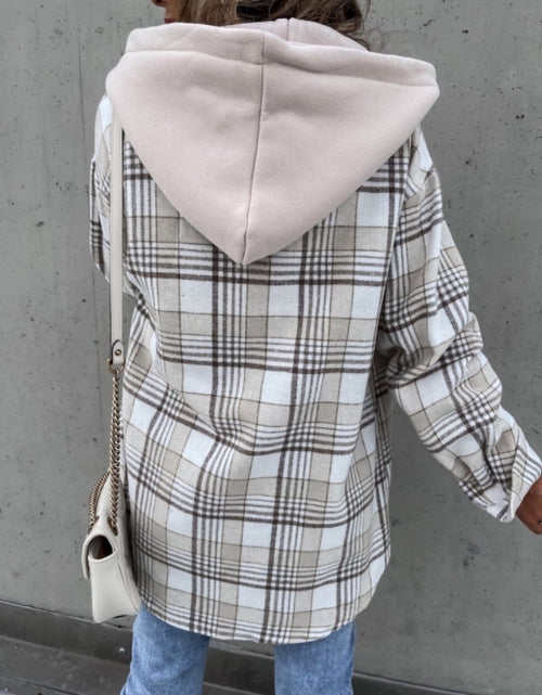 Load image into Gallery viewer, Plaid Dropped Shoulder Hooded Jacket
