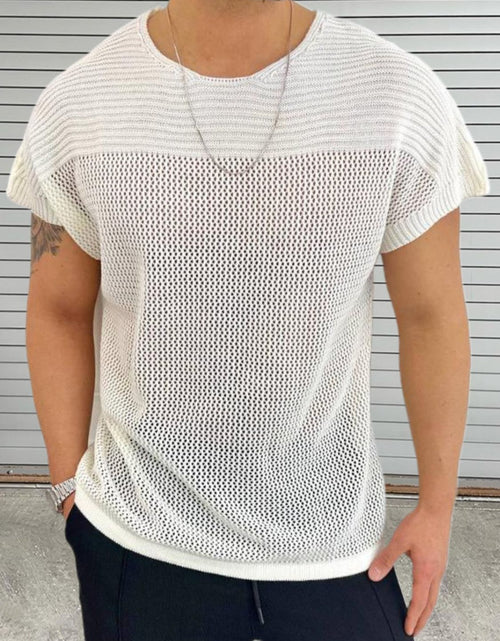 Load image into Gallery viewer, Men's Eyelet Round Neck Short Sleeve T-Shirt
