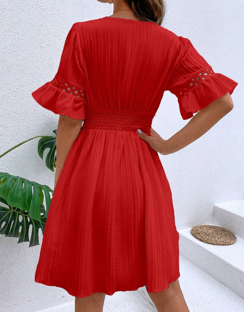 Load image into Gallery viewer, Cutout V-Neck Flounce Sleeve Mini Dress
