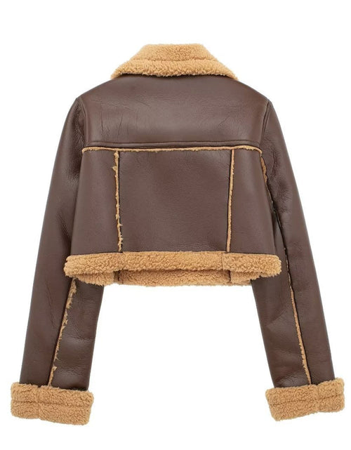 Load image into Gallery viewer, Collared Neck Long Sleeve Plush Cropped Jacket
