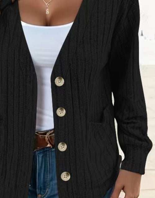 Load image into Gallery viewer, Full Size Button Up V-Neck Long Sleeve Cardigan
