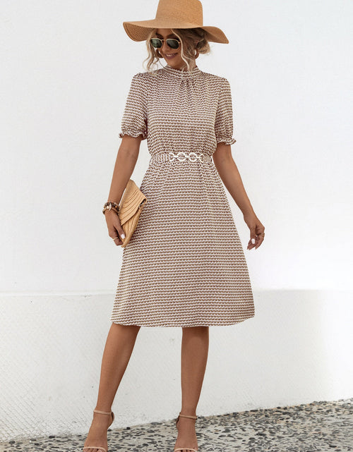 Load image into Gallery viewer, Printed Mock Neck Flounce Sleeve Dress
