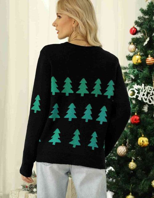 Load image into Gallery viewer, Christmas Tree Round Neck Ribbed Trim Sweater
