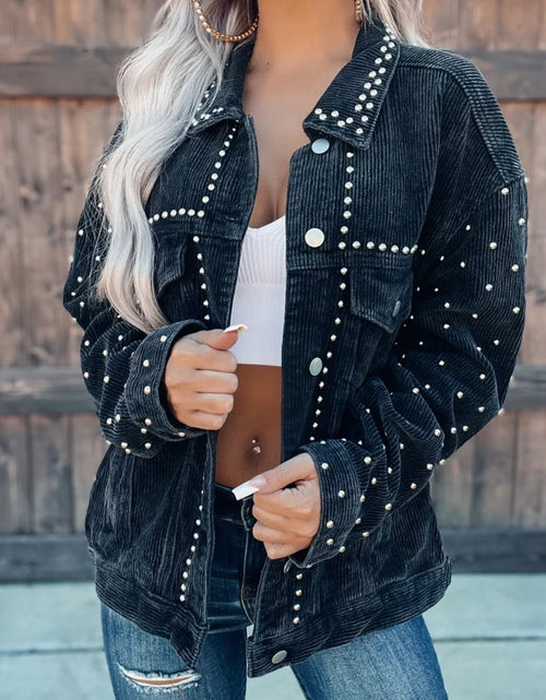 Load image into Gallery viewer, Studded Collared Neck Button Down Jacket
