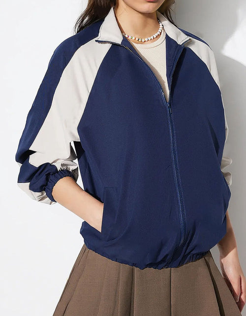 Load image into Gallery viewer, Contrast Zip Up Collared Neck Long Sleeve Jacket
