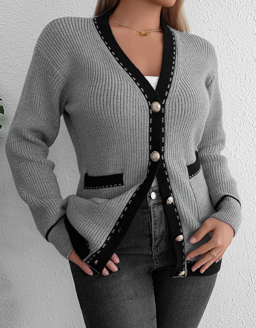 Load image into Gallery viewer, Contrast Trim Button Up Long Sleeve Cardigan
