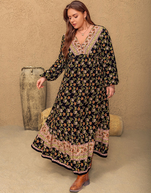 Load image into Gallery viewer, Plus Size Floral V-Neck Balloon Sleeve Dress

