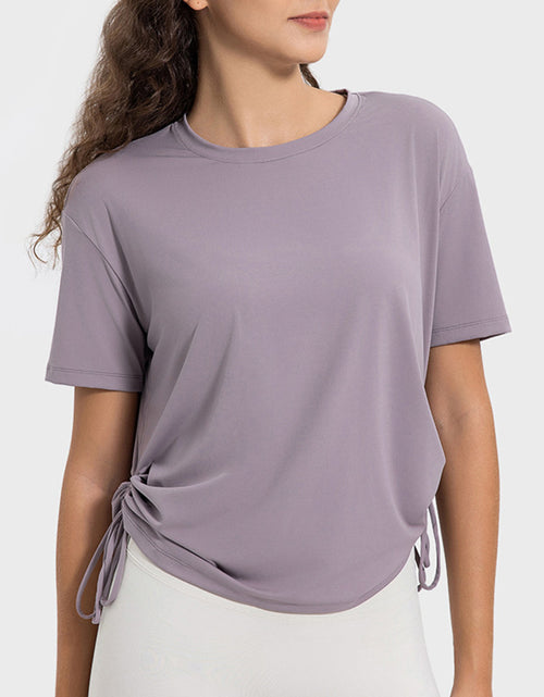 Load image into Gallery viewer, Millennia Drawstring Round Neck Short Sleeve Active T-Shirt

