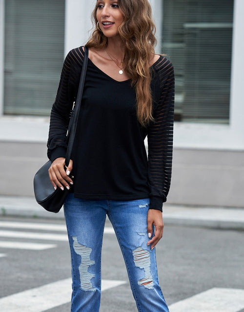 Load image into Gallery viewer, Sheer Striped V-Neck Top
