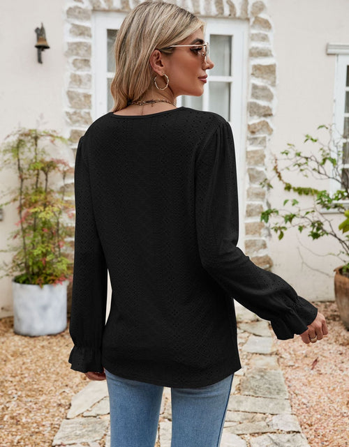 Load image into Gallery viewer, Eyelet Lace Trim Flounce Sleeve Blouse
