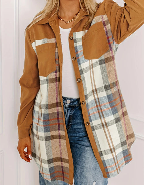 Load image into Gallery viewer, Plaid Collared Neck Long Sleeve Jacket
