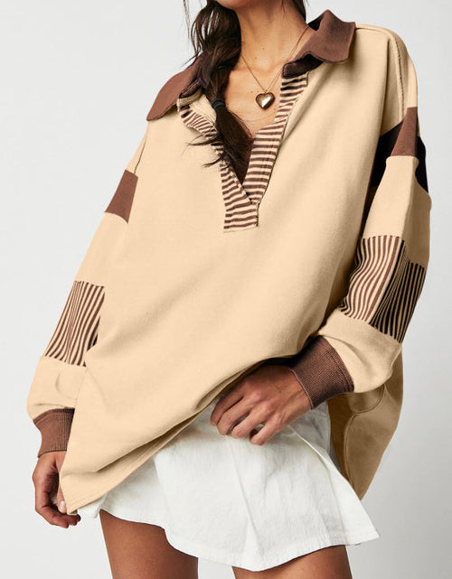 Load image into Gallery viewer, Color Block Johnny Collar Long Sleeve Sweatshirt
