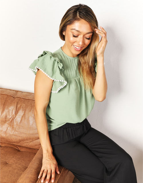 Load image into Gallery viewer, Perfee Pleated Detail Flutter Sleeve Blouse

