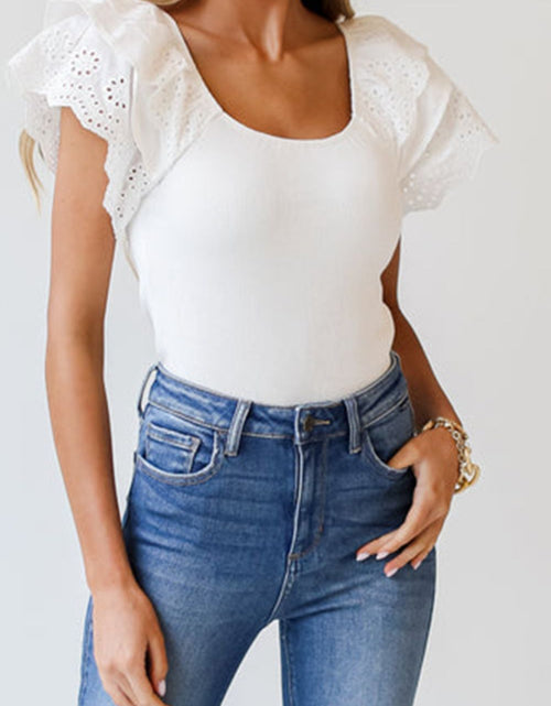 Load image into Gallery viewer, Eyelet Ruffle Sleeve Slim Top
