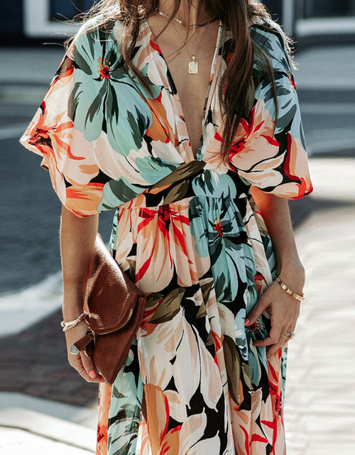 Load image into Gallery viewer, Floral Plunge Half Sleeve Dress
