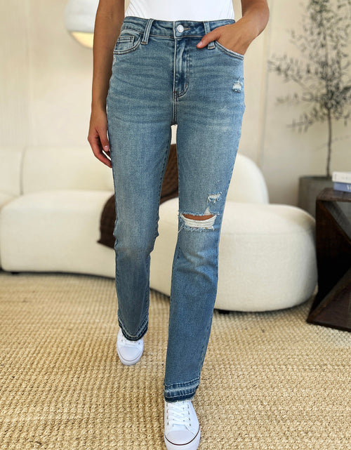 Load image into Gallery viewer, Judy Blue Full Size Mid Rise Destroyed Hem Distressed Jeans
