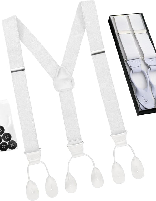 Load image into Gallery viewer, HOLD'EM Tuxedo Suspenders for Men Black Genuine Leather Button End 1.25 Inches Mens Braces Suspenders
