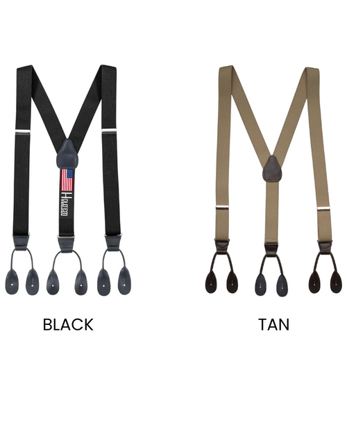 Load image into Gallery viewer, HOLD'EM Tuxedo Suspenders for Men Black Genuine Leather Button End 1.25 Inches Mens Braces Suspenders
