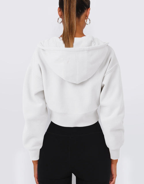 Load image into Gallery viewer, Zip Up Long Sleeve Hooded Cropped Jacket
