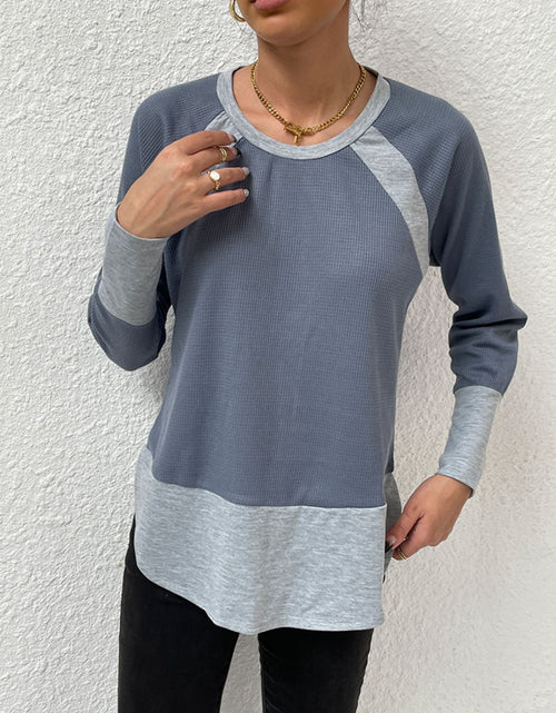 Load image into Gallery viewer, Shiny Waffle-Knit Round Neck Raglan Sleeve Tee
