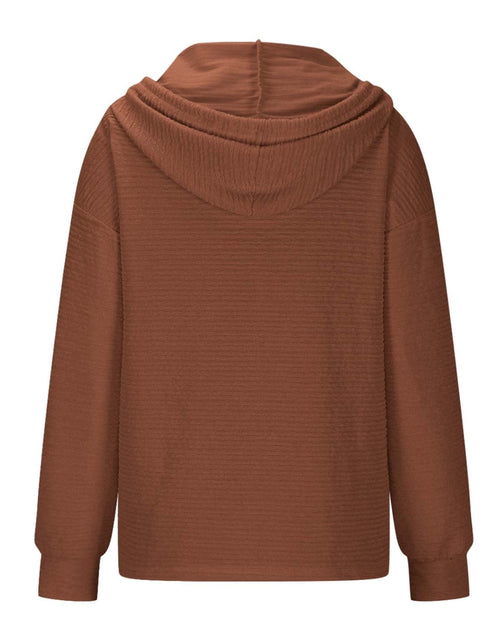 Load image into Gallery viewer, Drawstring Quarter Button Long Sleeve Hoodie
