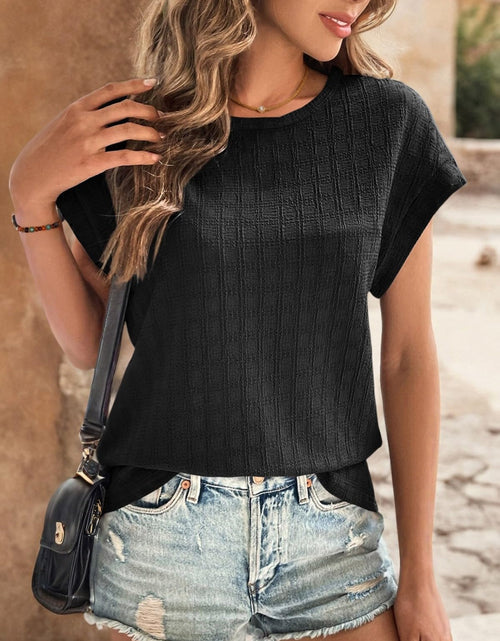 Load image into Gallery viewer, Textured Round Neck Short Sleeve Top
