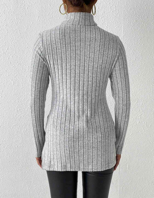 Load image into Gallery viewer, Ribbed Turtleneck Long Sleeve Slit T-Shirt
