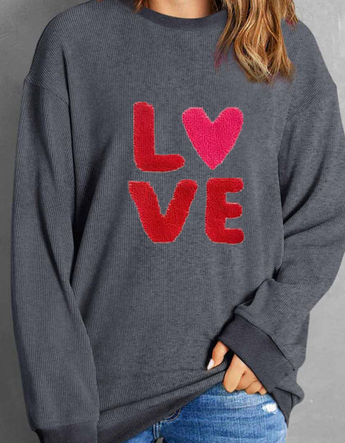 Load image into Gallery viewer, Valentine’s Day LOVE Round Neck Long Sleeve Sweatshirt
