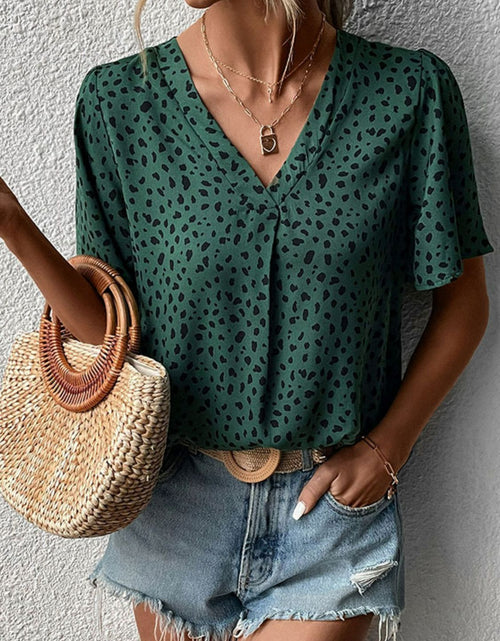 Load image into Gallery viewer, Perfee Animal Print V-Neck Flutter Sleeve Blouse
