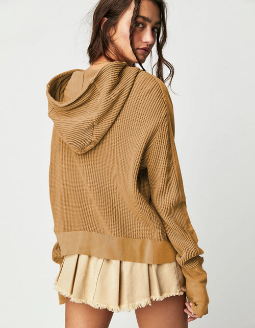 Load image into Gallery viewer, Waffle-Knit Dropped Shoulder Hooded Jacket
