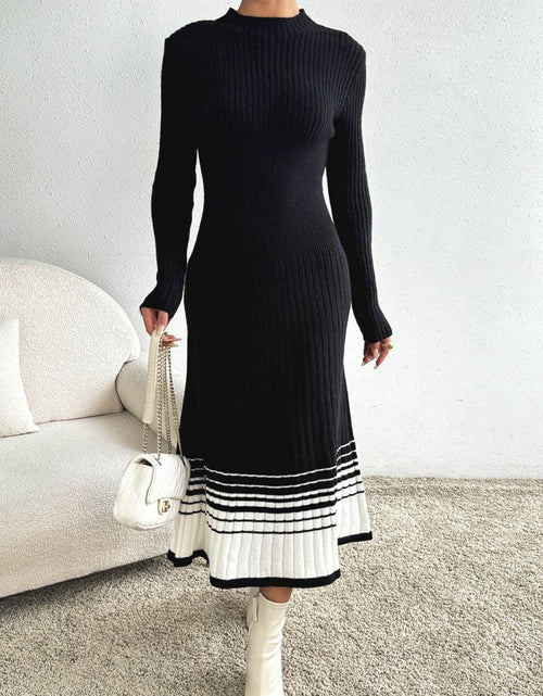 Load image into Gallery viewer, Contrast Mock Neck Long Sleeve Sweater Dress
