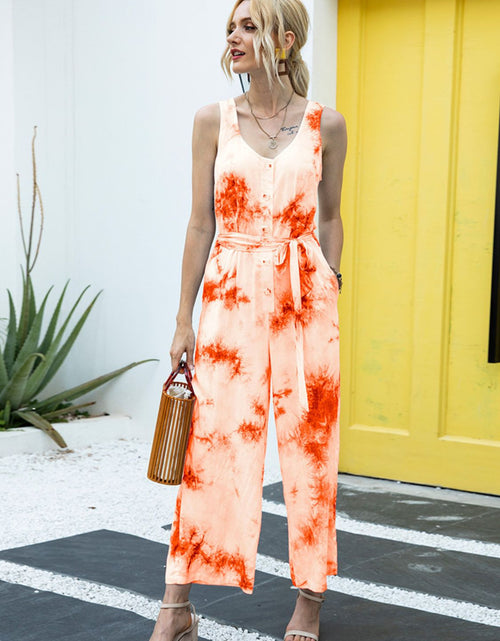 Load image into Gallery viewer, Ivy Lane Tie-Dye Tie Waist Sleeveless Jumpsuit
