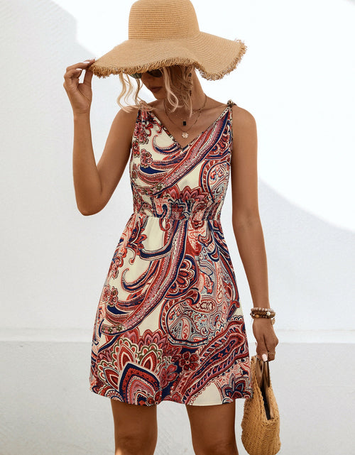 Load image into Gallery viewer, Smocked Printed V-Neck Mini Dress
